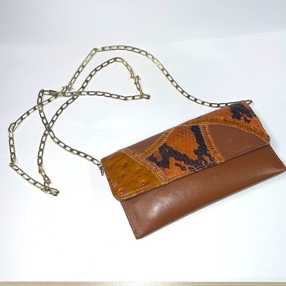 Carlos Falchi CHI Exotic Leather Snakeskin  Bag Shoulder Chain Clutch Wallet - Picture 1 of 4